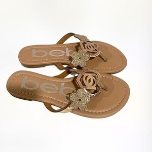 BEBE Girls rose gold fashion sandals flip flops heart & floral logo appliqué-13